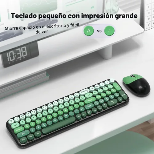 Vista 2 de MOFII Combo de teclado y mouse inalámbricos, teclado pequeño compacto con impresión grande, teclado retro de máquina de escribir de 2.4 GHz, mouse