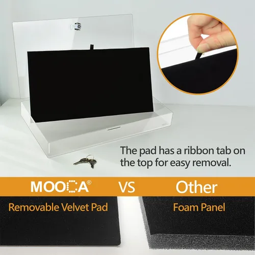 Vista 4 de MOOCA Soporte rectangular de acrílico para marketing con bloqueo de seguridad, escaparate de seguridad, bandeja de exhibición perfecta para relojes