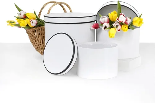 Vista 8 de UNIKPACKAGING Caja de flores redonda de alta calidad, cajas de regalo para arreglos florales y de regalo, juego de 3 piezas (L/M/S)