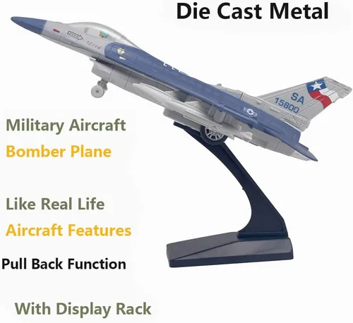 Vista 6 de Ailejia Diecast F 16 Fighting Falcon modelo de avión avión Ejército de la Fuerza Aérea Juguetes Militar Avión Tire hacia atrás con luces y sonidos