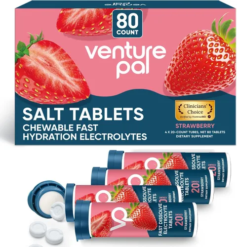 Vista 11 de Venture Pal Tabletas de electrolitos masticables, 80 tabletas de sal de disolución rápida sin azúcar, sin gluten, paquete variado para hidratación