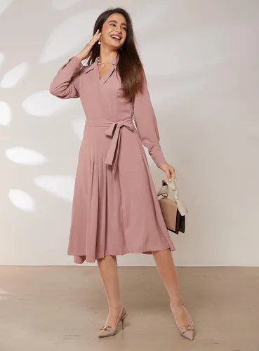 Vista 2 de GRACE KARIN Vestidos de trabajo de manga larga con cuello en V para mujer, vestidos de trabajo de manga larga con cuello en V para negocios, midi