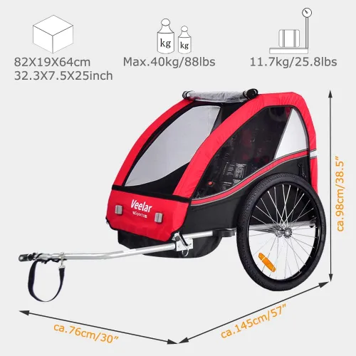 Vista 5 de Veelar - Remolque de bicicleta deportiva para 1 o 2 niños pequeños, portabicicletas