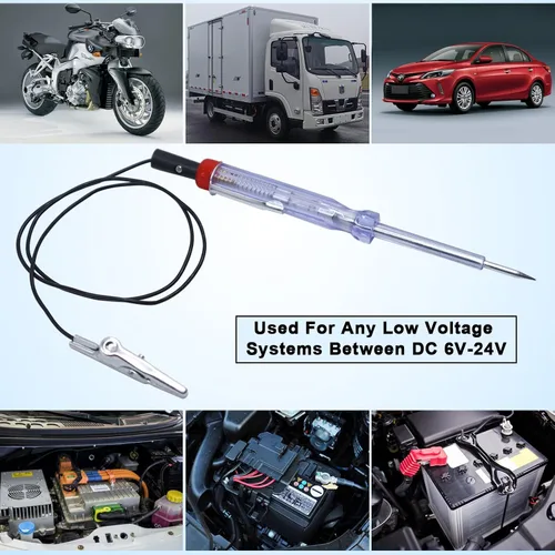 Vista 7 de Probador de circuito de CC de 6 V, 12 V, 24 V, bolígrafo de prueba de voltaje de automóvil, herramienta de diagnóstico de lámpara automática + cinta