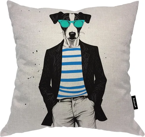 Vista 34 de Funda para cojín Beabes de 18"X18" con ancla, diseño náutico azul y blanco a rayas, funda de almohada cuadrada de algodón y lino para el hogar