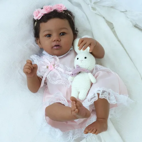 Vista 2 de KSBD Reborn Baby Doll Black Girl – Muñeca realista de 18 pulgadas afroamericana recién nacida hecha a mano con cuerpo suave y peso real y accesorios