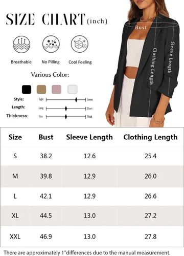Vista 7 de Cicy Bell Chaqueta casual para mujer, manga 34, frente abierto, cárdigan para trabajo y oficina