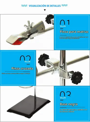 Vista 4 de Soporte de retorta de laboratorio para extracción por titulación - XMWangzi, con una abrazadera de bureta y 2 abrazaderas de anillo de matraz