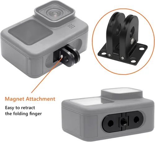 Vista 5 de Dedos plegables de repuesto para Gopro, adaptador de base de montaje plegable magnético con puerto de conector de trípode estándar de 1/4