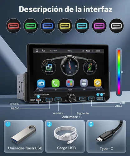 Vista 2 de Estéreo de coche de 7 pulgadas de un solo DIN con AM/FM/RDS inalámbrico/con cable Carplay Android Auto Bluetooth 5.2 IPS Pantalla MirrorLink SWC EQ