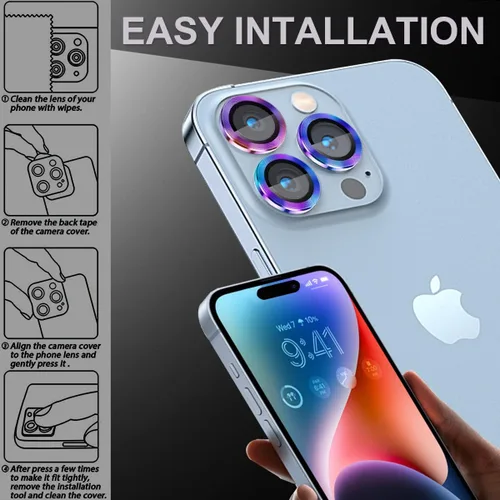 Vista 6 de 3+1 Compatible con iPhone 14 Pro y iPhone 14 Pro Max, protector de lente de cámara de vidrio templado 9H, anillo individual de metal, cobertura