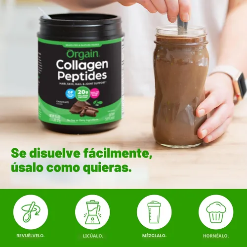 Vista 6 de Orgain - Polvo de péptidos de colágeno hidrolizado para mujeres y hombres, chocolate, 20g de colágeno alimentado con pasto - Suplemento de apoyo