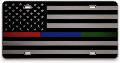 Vista 6 de JASS GRAPHIX Placa de matrícula personalizada con la bandera estadounidense de línea amarilla, homenaje personalizado a despachadores y operadores