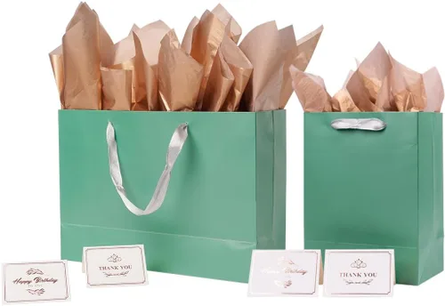 Vista 5 de ysmile Bolsa de regalo verde extra grande individual con papel de envoltura para mujeres 16.5 "Bolsa de papel preminum con asa