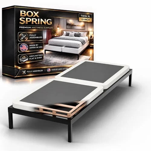 Vista 23 de Nutan, Somier de madera resistente de 2 pulgadas para soporte de colchón, duradero y totalmente montado, base de madera natural para cama Base de 2