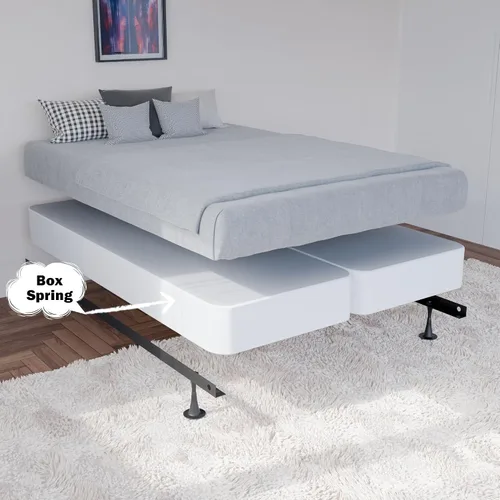 Vista 4 de Greaton, Somier resistente de 4 pulgadas para soporte de colchón, duradero y totalmente montado, base de madera natural para Queen, color blanco