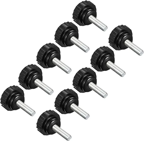 Vista 11 de Perillas de sujeción moleteadas, rosca macho M4 x 0.630 in, cabeza de 0.630 in, pomos de plástico termoestable para tornillo de pulgar negro
