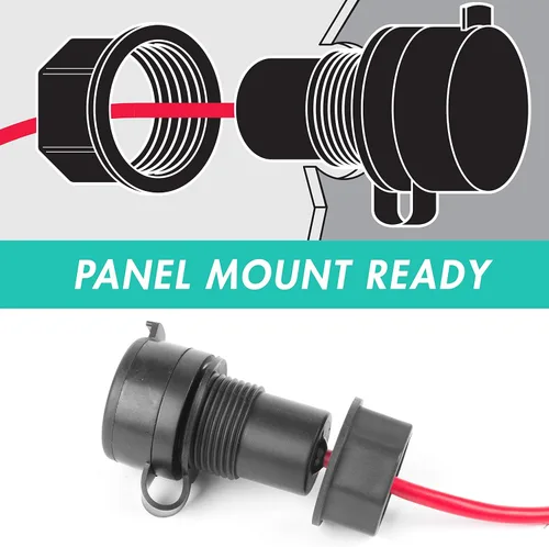 Vista 4 de Wagan Cable de extensión CC de 12V/24V 12ft con montaje en panel y cubierta a prueba de clima..