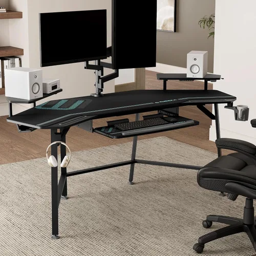 Vista 9 de EUREKA ERGONOMIC Bandeja de teclado en forma de ala de escritorio para juegos de 72 pulgadas, color negro