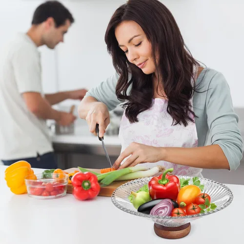 Vista 6 de Frutero de vidrio transparente para decoración de encimera de cocina, cuenco de servir con pedestal de 9.5 pulgadas, centro de mesa decorativo