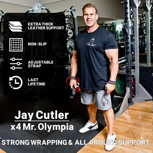 Vista 2 de Schiek Deportes Modelo J1000LLS Jay Cutler Signature Correas de elevación de cuero - Negro