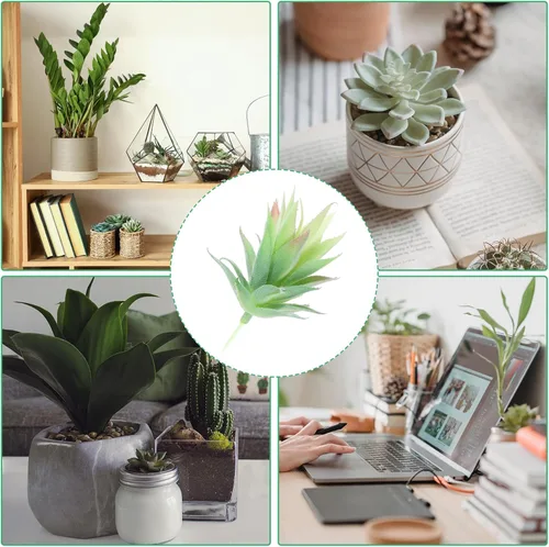 Vista 5 de PATIKIL Pequeñas plantas suculentas artificiales, paquete de 4 selecciones de suculentas falsas sin maceta, suculentas falsas para decoración