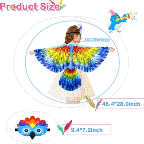 Vista 8 de IROLEHOME Disfraces de loro-águila-alas de pájaro para niños pequeños, diademas para niños y niñas, disfraz de fiesta para jugar, juguetes
