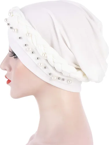 Vista 6 de Fxhixiy Hijab - Gorro de turbante con perlas para mujer, bufanda para la cabeza, gorro de quimioterapia, bandana