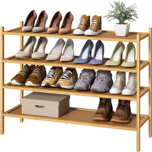 Vista 25 de kiplant Zapatero de bambú negro de 2 niveles, zapatero apilable de madera de bambú para armario, entrada y pasillo