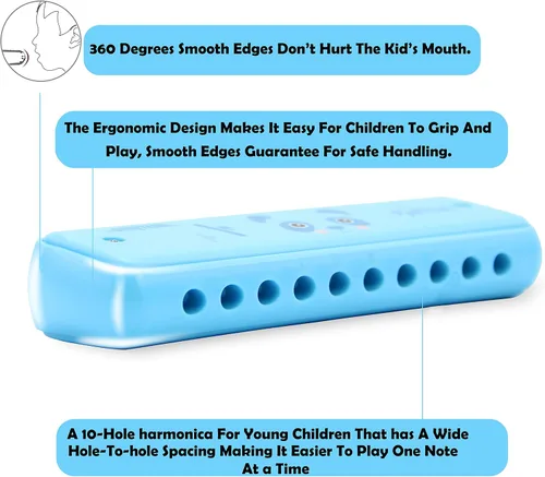 Vista 3 de Crafteem Armónica de blues colorida, clave de do para niños, niños pequeños, principiantes, instrumento musical de juguete con 10 agujeros y 20 tonos