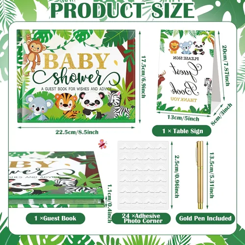 Vista 5 de Fuyoooo 27 piezas de libro de invitados para baby shower de safari en la jungla con tarjeta de lugar floral y sello de inicio de sesión para baby