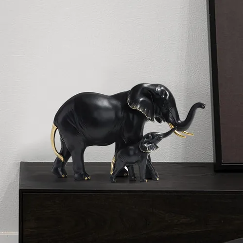 Vista 3 de Estatua de elefante, figuras creativas de elefante, decoraciones para sala de estar, estilo moderno, decoración del hogar (negro)
