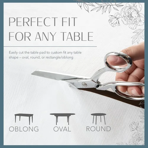 Vista 3 de Elrene Home Fashions Protector de mesa de lujo resistente acolchado con respaldo de franela, 70 pulgadas, redondo, blanco