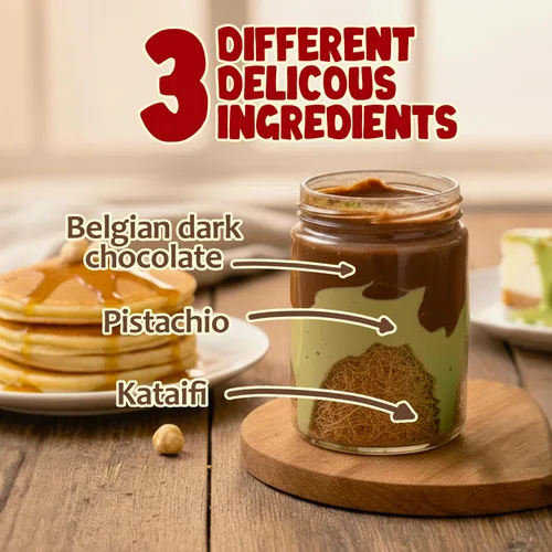 Vista 3 de Dubai - Tarro de chocolate negro para untar de 9.7 onzas con crema de pistacho, Kataifi crujiente