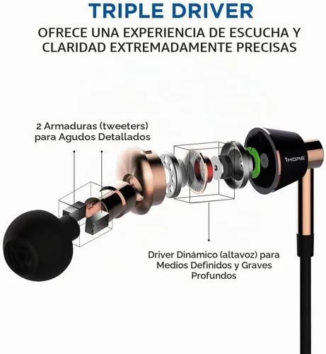Vista 5 de 1MORE Triple Driver - Audífonos intraurales Hi-Res con alta resolución, sonido con graves potentes, micrófono MEMS, control remoto en línea, alta