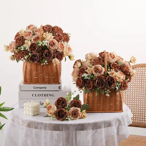 Vista 3 de 2 racimos de flores artificiales de peonía beige, ramo de peonías de seda para bodas, fiestas, centros de mesa, arreglos florales, decoración