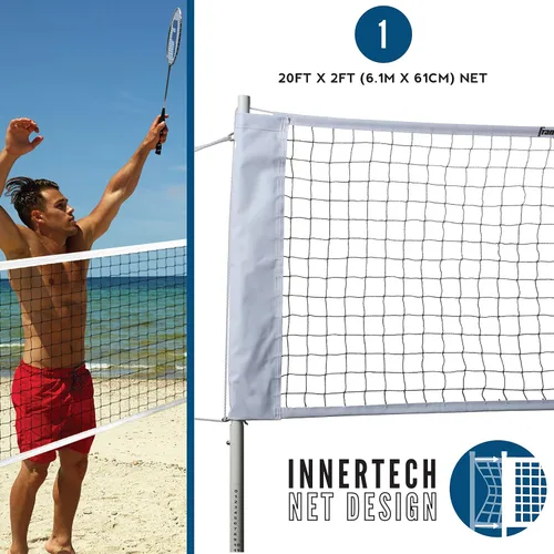 Vista 3 de Franklin Sports Juegos de Red de Bádminton - Patio Trasero al Aire Libre + Playa Red de Bádminton + Juego de Equipo - (4) Raquetas + (2) Volantes +