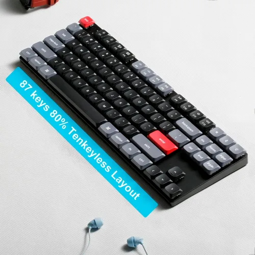 Vista 3 de Keychron K1 Pro Teclado mecánico inalámbrico personalizado, 80% de diseño 87 teclas QMK/VIA programable, ultra delgado retroiluminado blanco de bajo