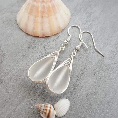 Vista 28 de Yinahawaii Handmade Sea Glass Earrings, Hawaiian Jewelry, Wire Braided Earrings Teardrop Earrings, Beach Jewelry Sea Glass Jewelry For Women Cobalt