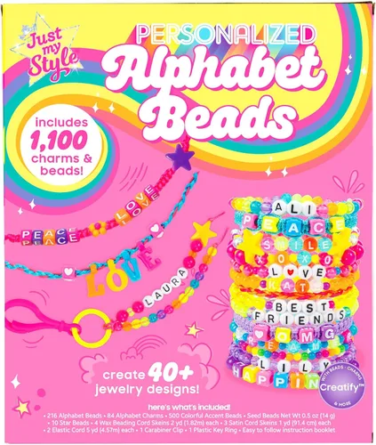 Vista 6 de Just My Style ABC Beads by Horizon Group Usa, más de 1000 dijes y cuentas, dijes del alfabeto, cuentas semilla de acento, cordón de cera