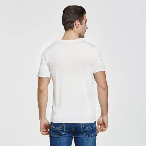 Vista 6 de Viamulion Camiseta de punto de seda para hombre, 100% seda de morera pura, suave y fresca, cuello redondo, camiseta interior casual