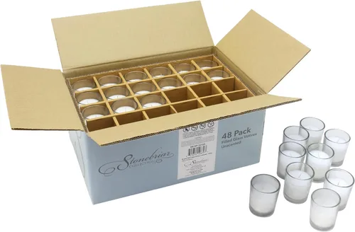Vista 5 de Stonebriar Velas votivas: 12 horas de tiempo de combustión, velas rellenas de cera de larga duración sin perfume en vidrio transparente para Blanco