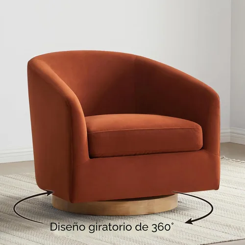 Vista 6 de CHITA Silla Giratoria de Acento, Silla Barrel Tapizada en Terciopelo con Certificación FSC para Sala de Estar, Completamente Ensamblada, Naranja