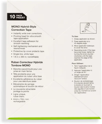 Vista 3 de Tombow 68721 MONO Hybrid cinta correctora, paquete de 10. Aplicador fácil de usar para correcciones instantáneas