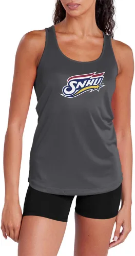 Vista 314 de Camiseta deportiva sin mangas oficial de NCAA Collegiate para mujer, con espalda cruzada, colección con logotipo primario