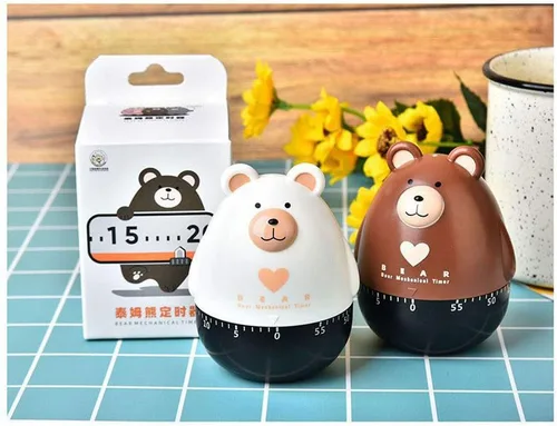 Vista 5 de Encantador oso de dibujos animados temporizadores mecánicos 60 Minutos Maquinaria Cocina Gadget Temporizador de cocina Reloj de alarma fuerte Marrón
