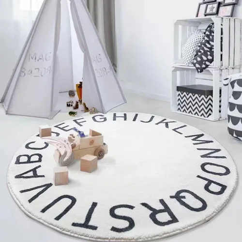 Vista 4 de MOJUN Alfombra redonda del alfabeto de 2.6 pies con dibujos animados ABC para niños y niñas, antideslizante, para aula, guardería, habitación de Azul