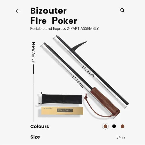 Vista 6 de Atizador de Fuego para Fogata, 34 pulgadas 2 en 1 Atizador de Fuego Plegable y Soplador, Herramientas de Chimenea con Mango Ergonómico de Madera