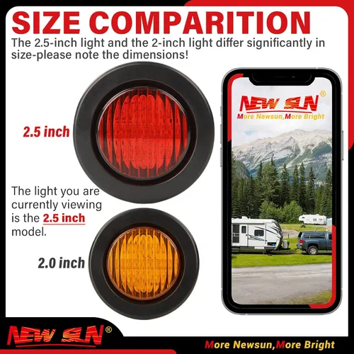 Vista 3 de NEW SUN Premium luces LED redondas de 2.5 pulgadas para remolque, 13 luces LED laterales, kits de luces de despeje con arandela y enchufe de 2 pines