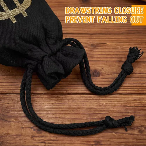 Vista 3 de Boao 24 Canvas Money Bag Pouch Dollar Sign Prop Money Bag Game, Black